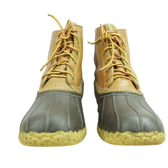 LL Bean Brown Leather 8" Lace Up Unlined Ankle Duck Boots Round Toe Size 12 M - Picture 4 of 9